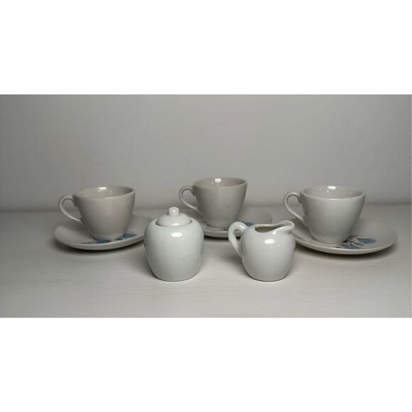 Vintage children’s blue rose design tea cups  saucers creamer sugar dish #M-1369 - Picture 3 of 7